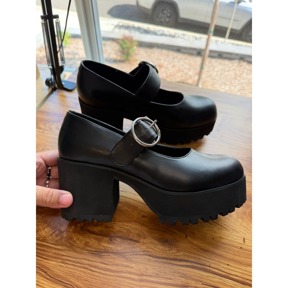 Current Mood Black Platform Mary Jane Lug Sole Chunky Block Heel Shoes Sz 10